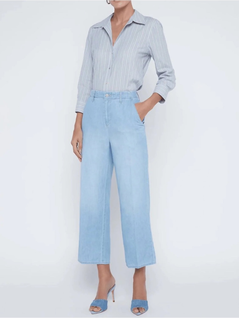 L'agence Zayne High Rise Crop Straight Trouser Jeans in Dakota Light Denim Blue